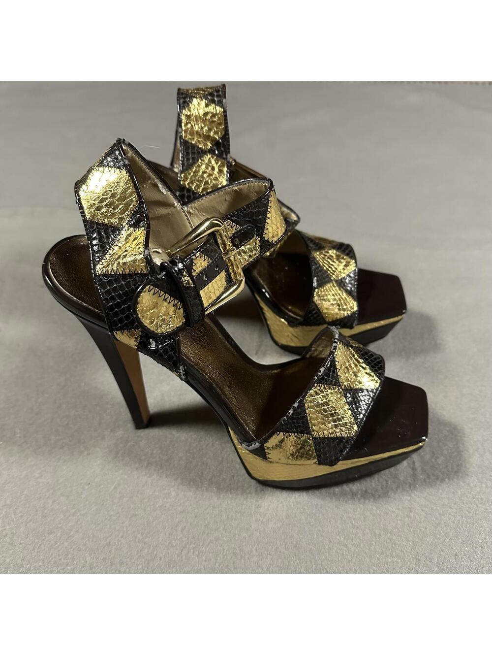 BEBE Heels Brown Gold Snake Skin 6